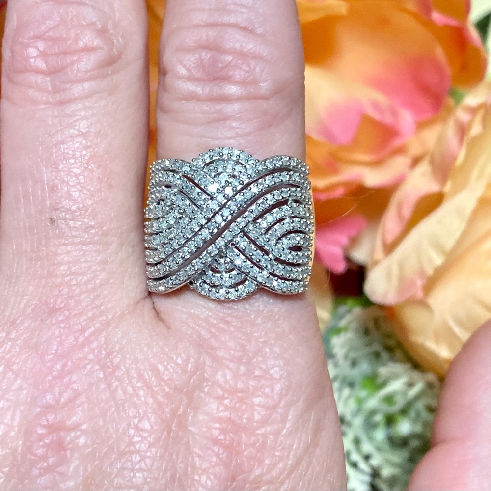 Genuine 1 Carat Diamond Cocktail Ring ~ Baguette Diamond Cluster Swirl Band